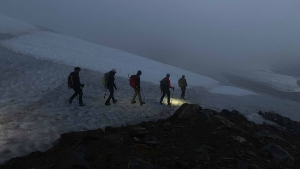 Headlamps Before Sunrise On Glacier Peak